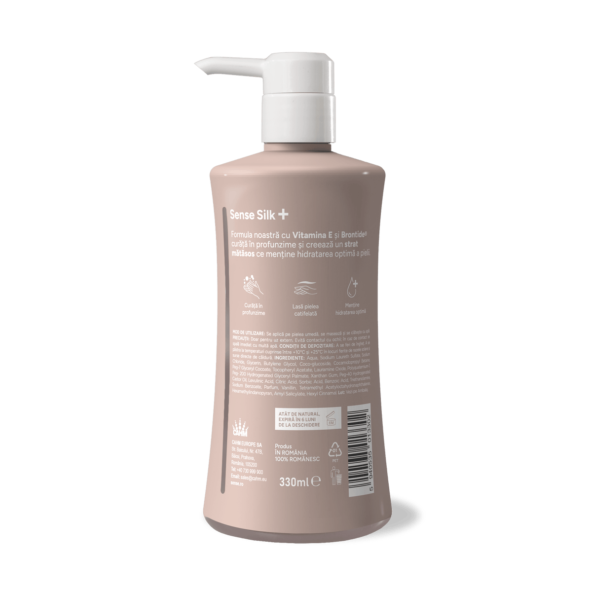Săpun Lichid Gel, SenseSilk+, Vanilie & Macadamia, 330ml