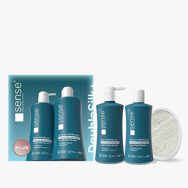 Set Cadou cu Lufa, DoubleSilk+, Lime & Sare de mare