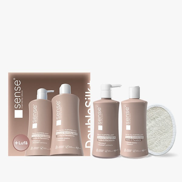 Set Cadou cu Lufa, DoubleSilk+, Vanilie & Macadamia