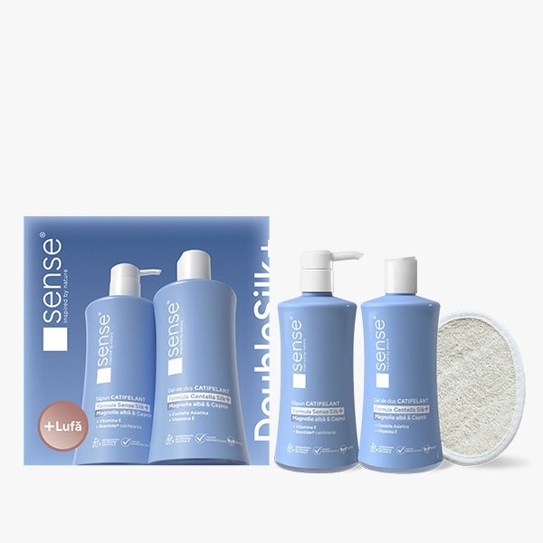Set Cadou cu Lufa, DoubleSilk+, Magnolie albă & Cașmir