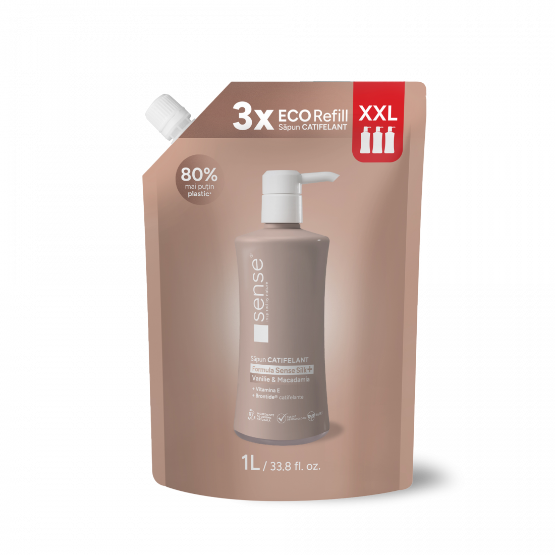 Rezervă Săpun Lichid Gel, SenseSilk+, Vanilie & Macadamia, 1L