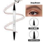Cariocă pentru sprâncene 2 în 1 – 4 vârfuri + Eyeliner Negru Waterproof - Deep Brown