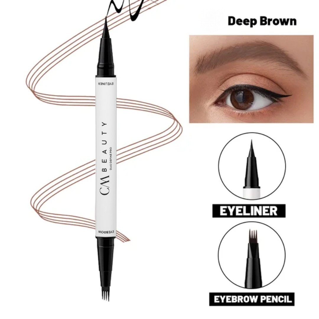 Cariocă pentru sprâncene 2 în 1 – 4 vârfuri + Eyeliner Negru Waterproof - Deep Brown