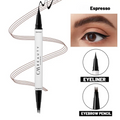Cariocă pentru sprâncene 2 în 1 – 4 vârfuri + Eyeliner Negru Waterproof - Espresso