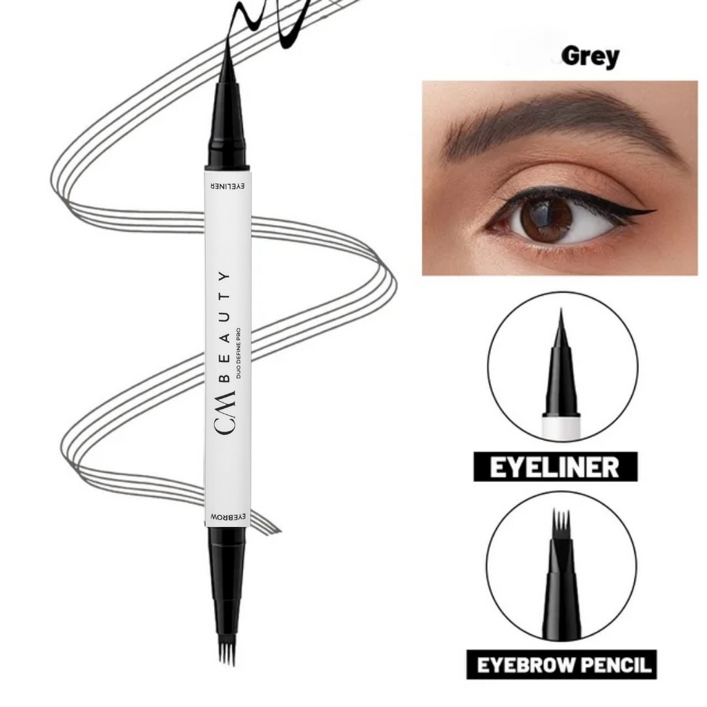 Cariocă pentru sprâncene 2 în 1 – 4 vârfuri + Eyeliner Negru Waterproof - Grey