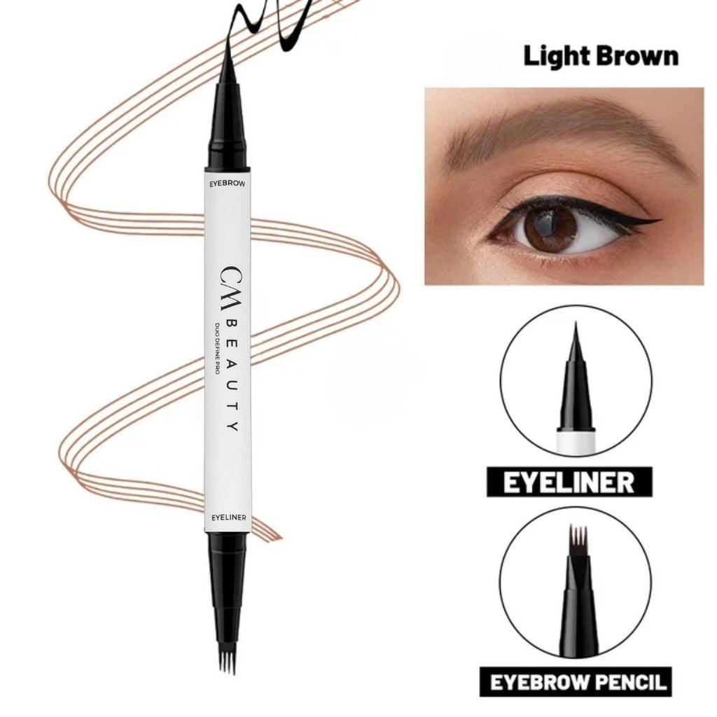 Cariocă pentru sprâncene 2 în 1 – 4 vârfuri + Eyeliner Negru Waterproof - Light Brown
