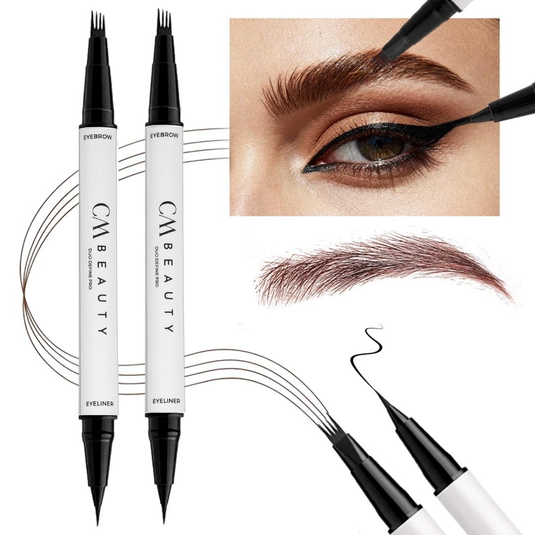 Cariocă pentru sprâncene 2 în 1 – 4 vârfuri + Eyeliner Negru Waterproof - Grey