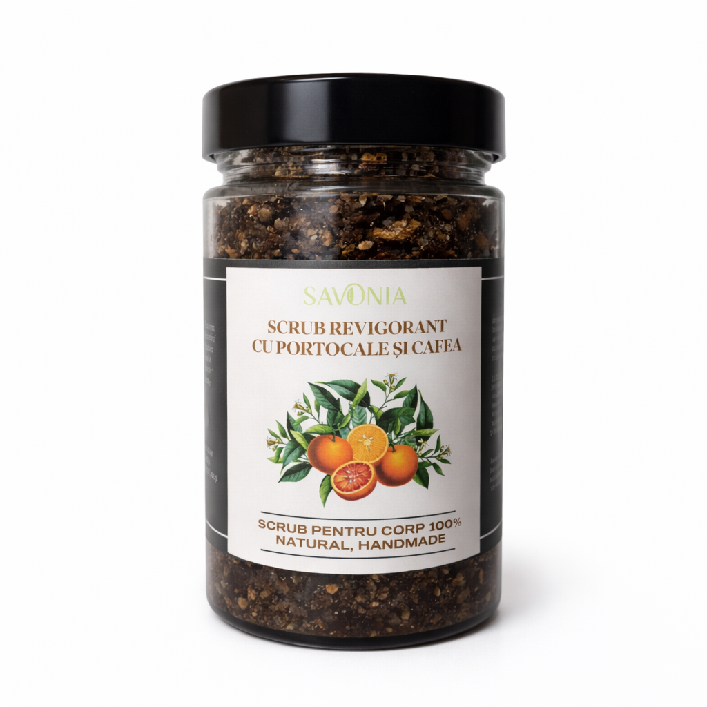 Scrub 100% Natural Revigorant cu Portocale si Cafea, Savonia, 300 gr