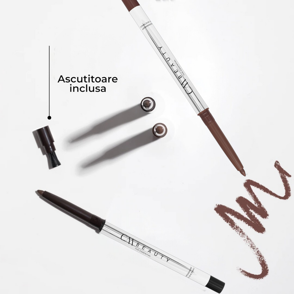 Creion de Ochi Gel Waterproof Retractabil cu Ascuțitoare de Vârf Integrată - Deep Black