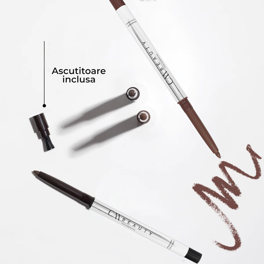 Creion de Ochi Gel Waterproof Retractabil cu Ascuțitoare de Vârf Integrată - Deep Black