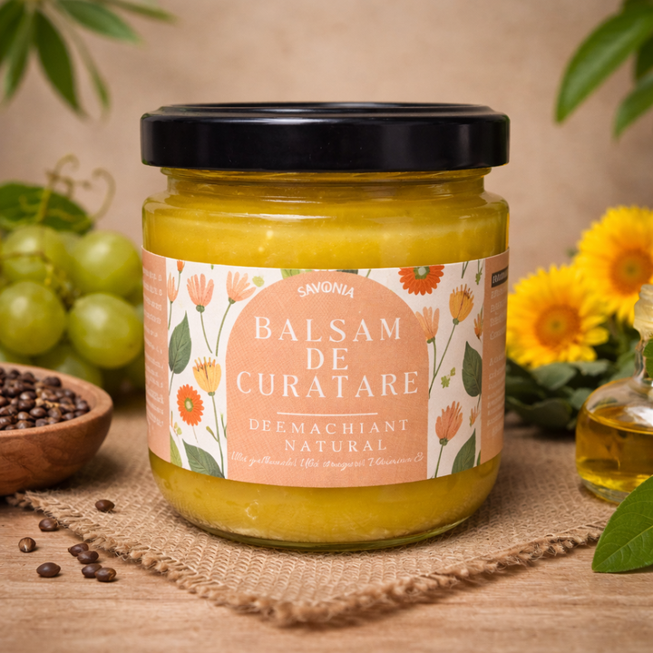 Balsam de curățare cu gălbenele, struguri și Vitamina E – Demachiant natural Savonia, 160 g