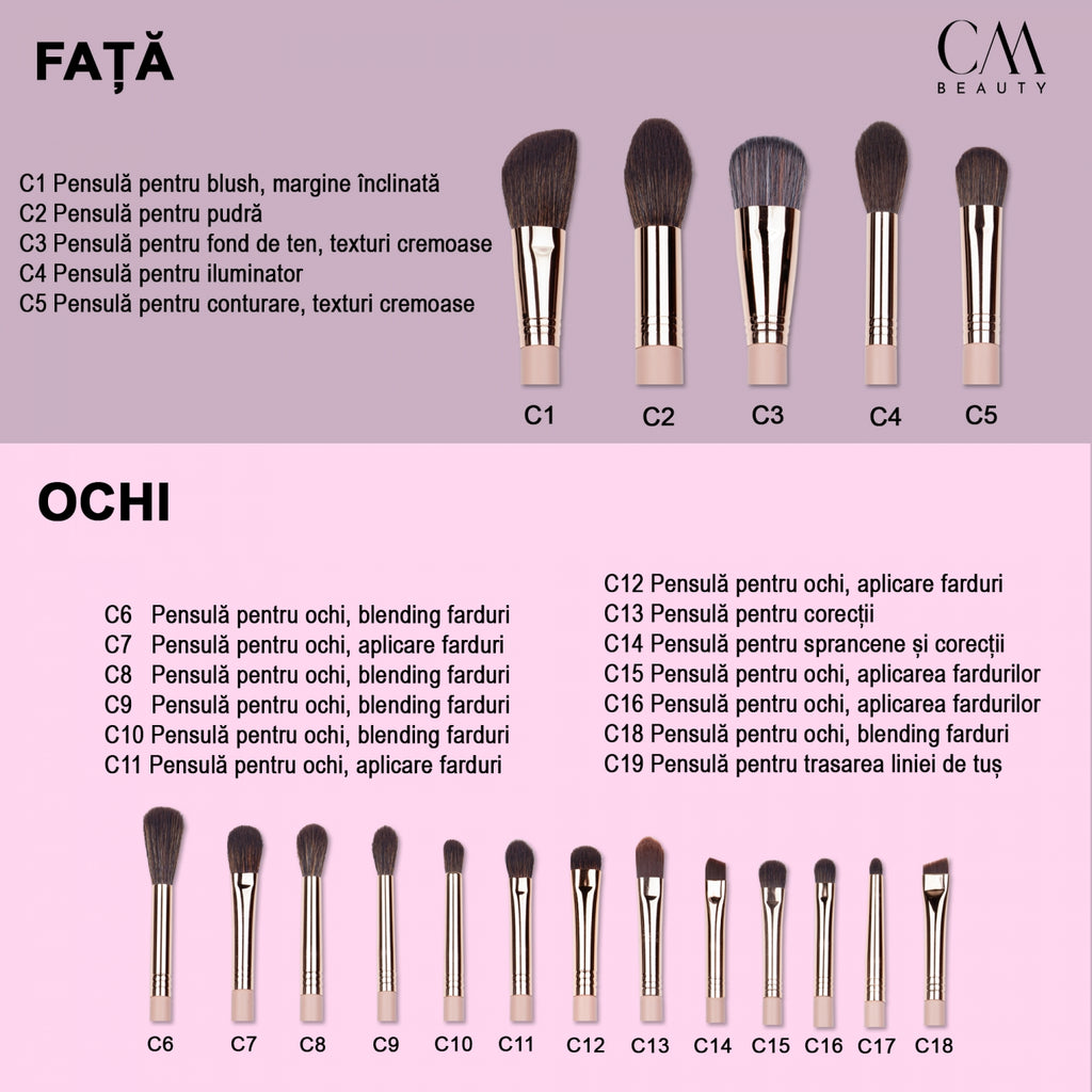 Set 18 pensule machiaj profesionale Nude Glow