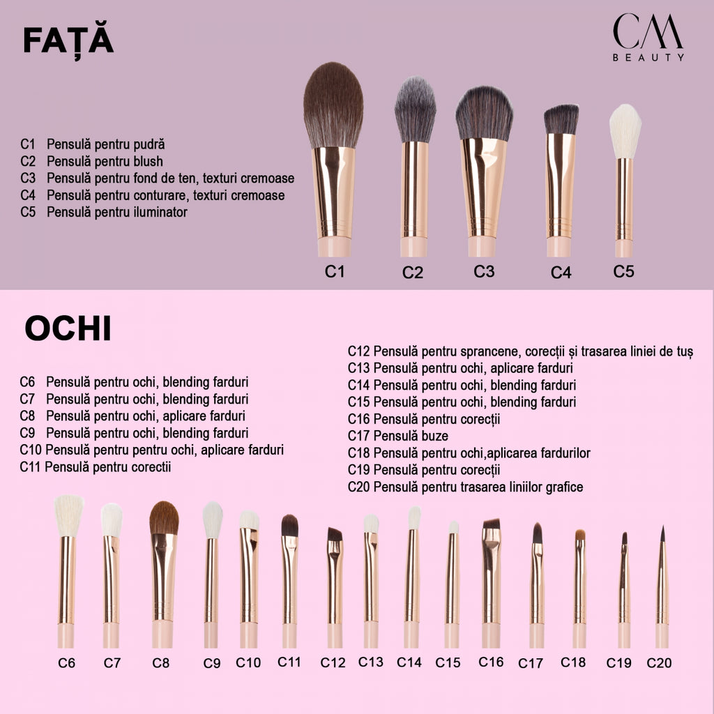 Set 20 pensule machiaj profesionale Soft Nude