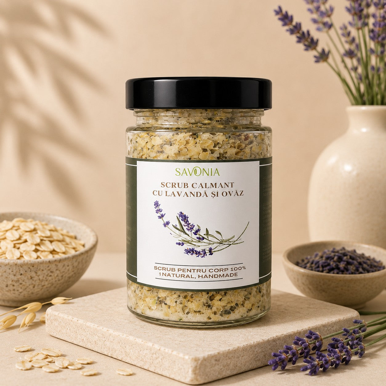 Scrub 100% Natural Calmant cu Lavanda si Ovaz, Savonia, 250 gr