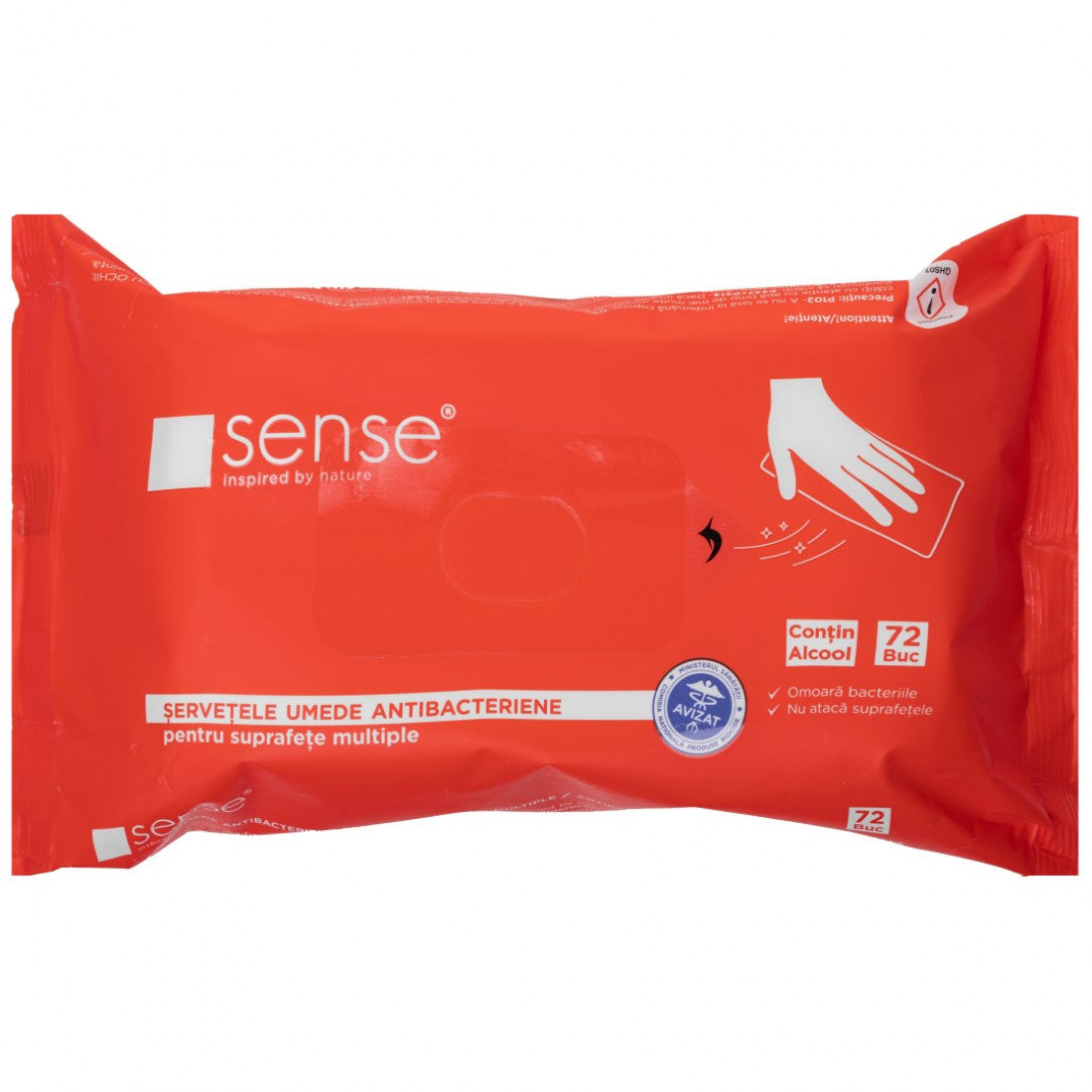 Șervețele umede antibacteriene pentru suprafețe, 72 buc, Sense Cool Clean